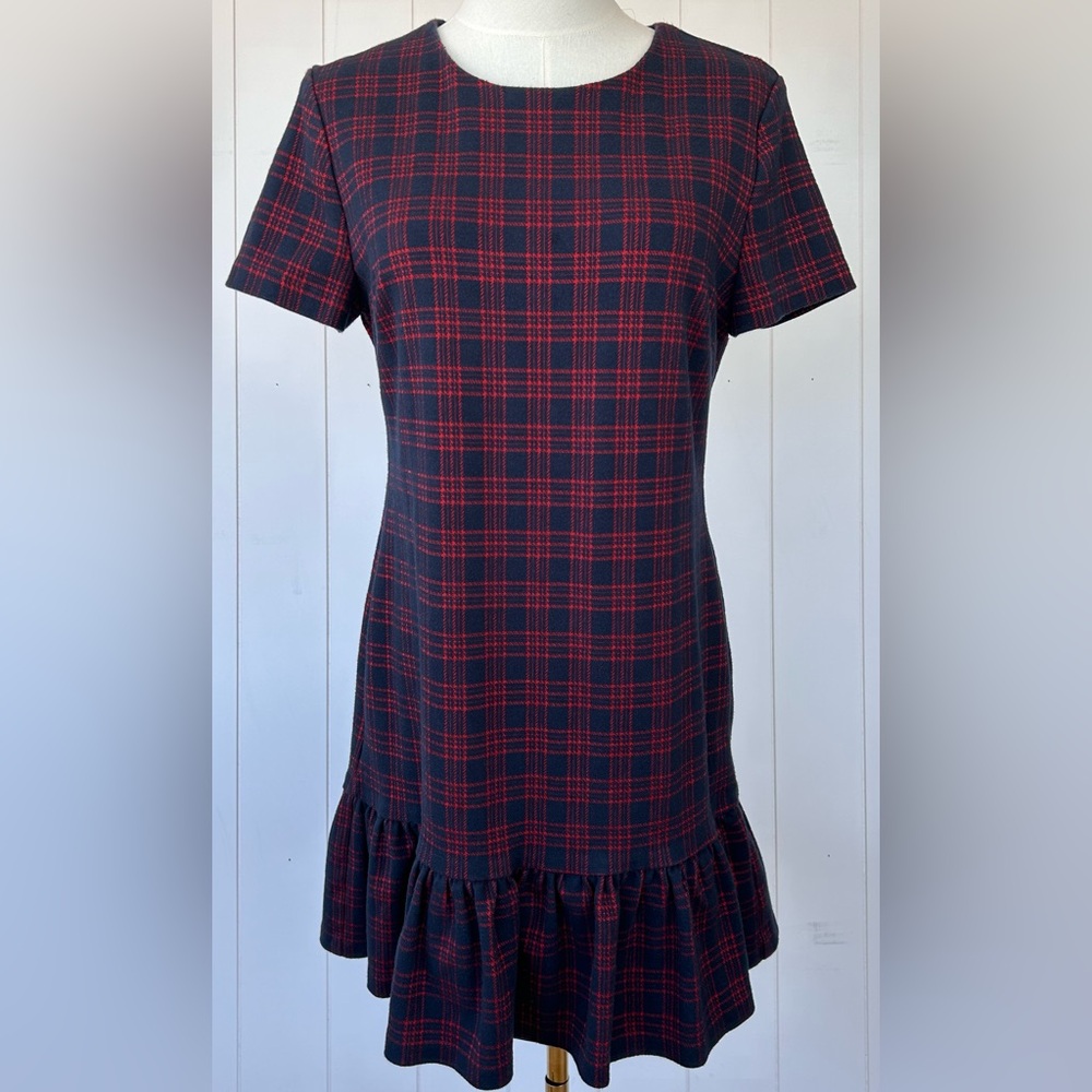 1901 Nordstrom Plaid Mini Dress Shift Style Silhouette Ruffle Hem Size 8